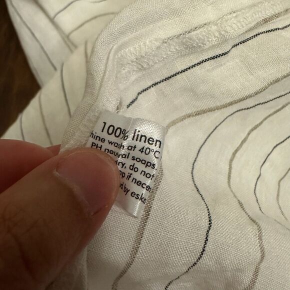 NWOT ESKANDAR White Linen Monk Cowl Neck Top Lagenlook in Stripe Sz 1 (10-12) - Picture 11 of 14